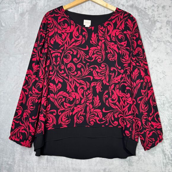 Chico's Black and Red Floral Blouse - Picture 1 of 10
